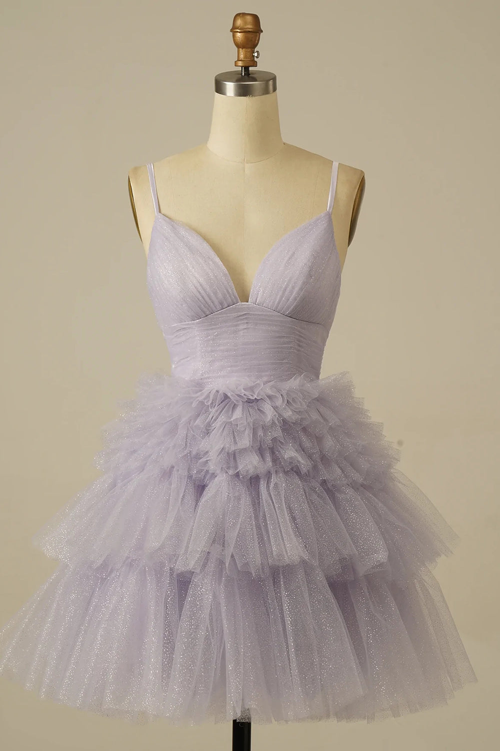 Light Blue Homecoming Dress A-Line Tulle Tiered Short Prom Dress