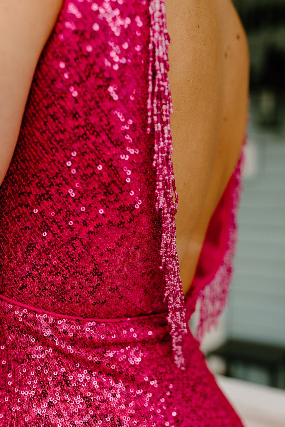 Fuchsia Homecoming Dress Sequined Tight Short Prom Dress with Fringes