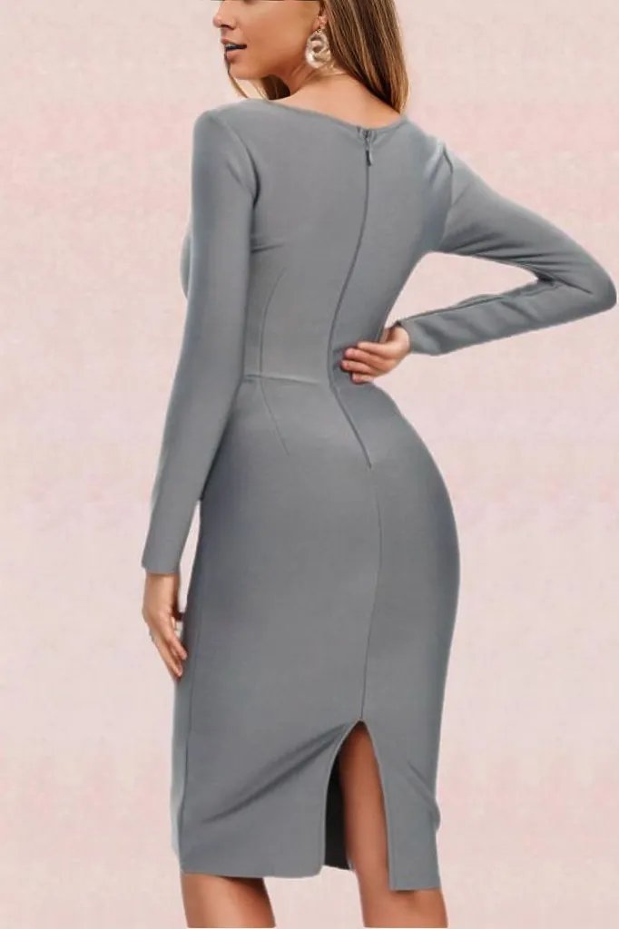 Cia Long Sleeve  Bandage Dress - Steel Grey