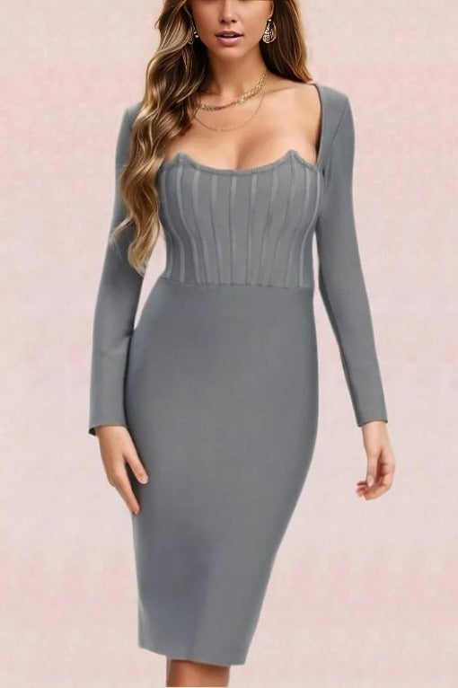 Cia Long Sleeve  Bandage Dress - Steel Grey