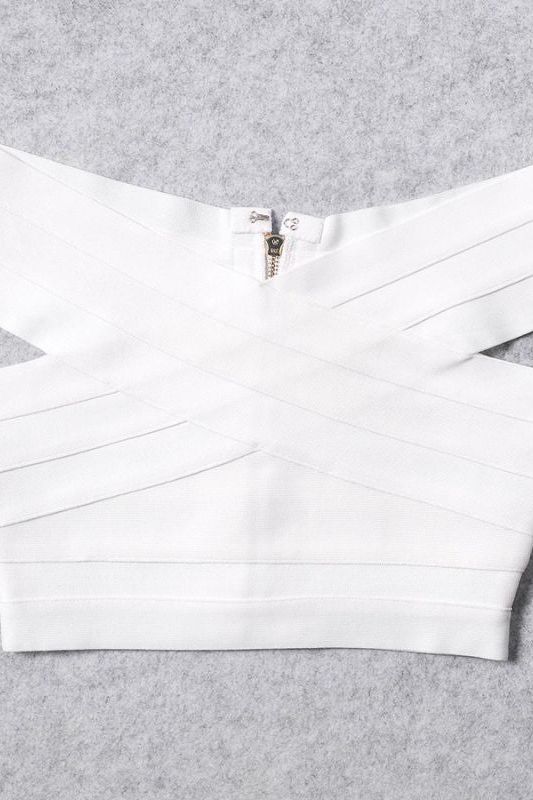 Cindy Bandage Off Shoulder Crop Top - Pearl White