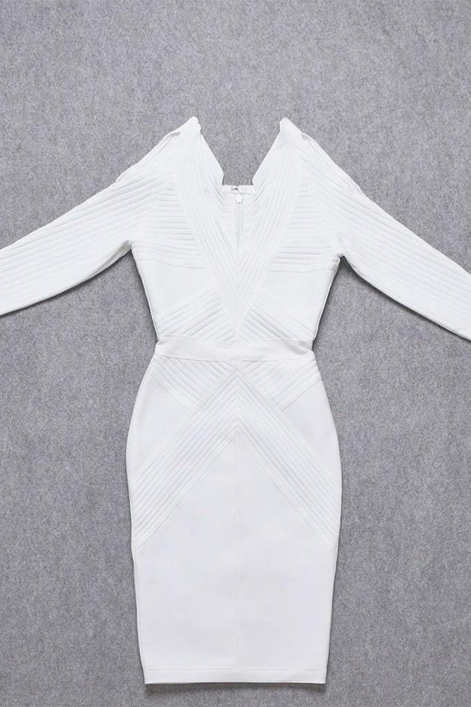 Coco Long Sleeve Bandage Dress - Pearl White