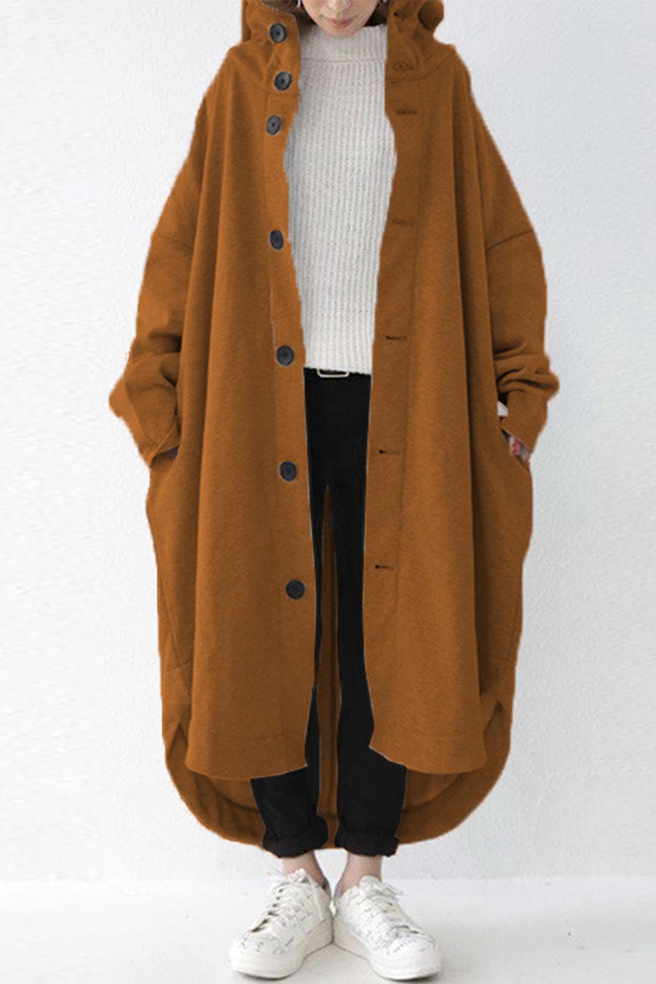 Hooded Pocket Button-up Coat