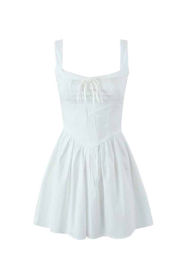 Cute Bow Tie Foldover Queen Anne Neck Drop Waist Summer Mini Sundress