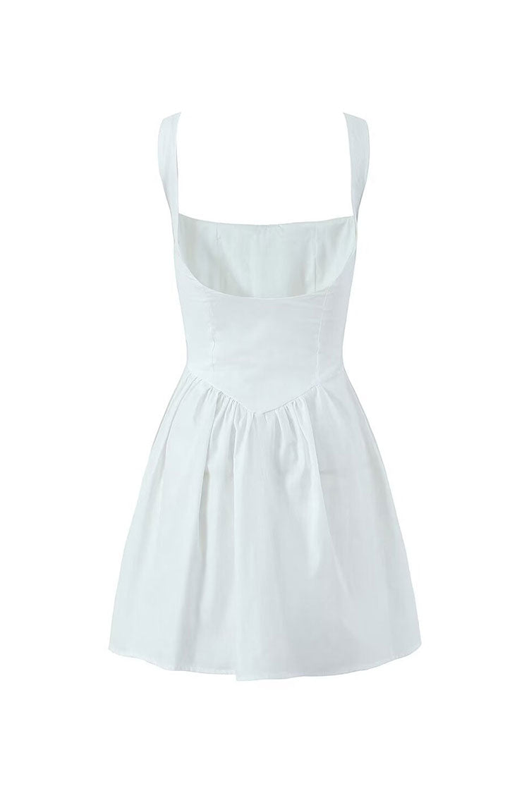 Cute Bow Tie Foldover Queen Anne Neck Drop Waist Summer Mini Sundress