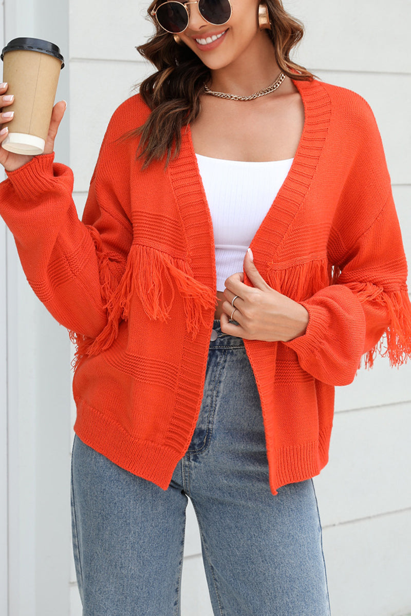 Cropped Solid Color Fringe Cardigan Sweater