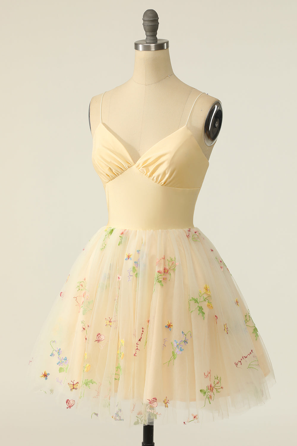 Champagne Homecoming Dress Tulle A-Line Prom Dress with Embroidery