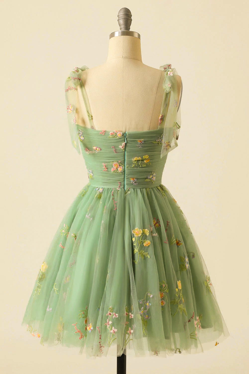 Cute Princess Green Homecoming Dress Embroidery Tulle Short Prom Dress