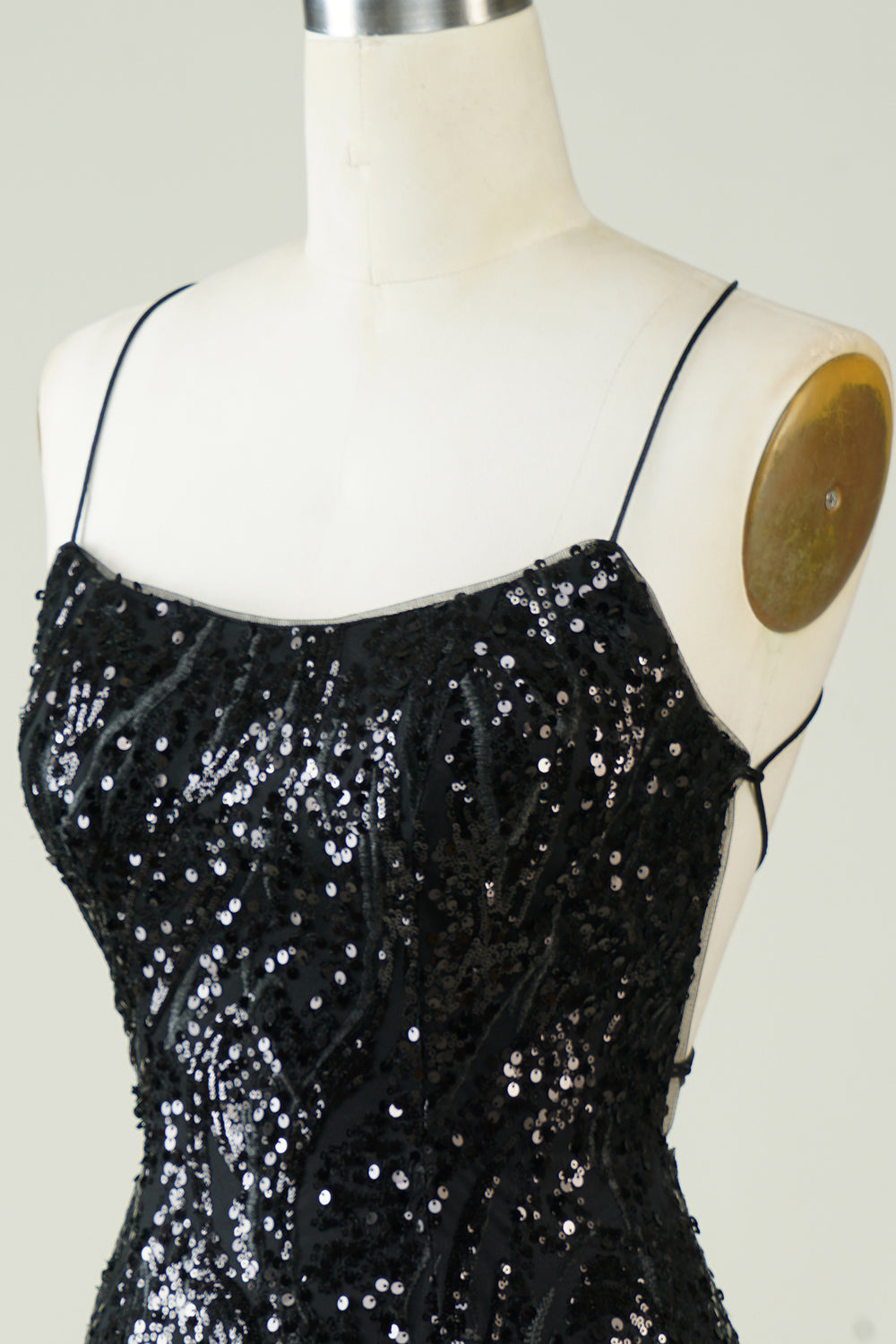 Black Homecoming Dress Sequin Spaghetti Straps Tight Prom Dress