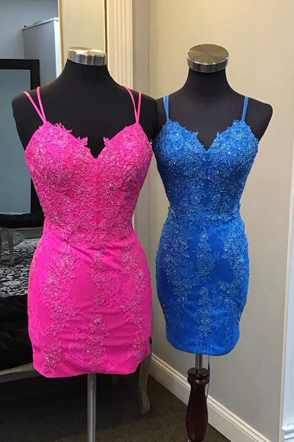 Fuchsia Homecoming Dress Lace Tight Short Prom Dress