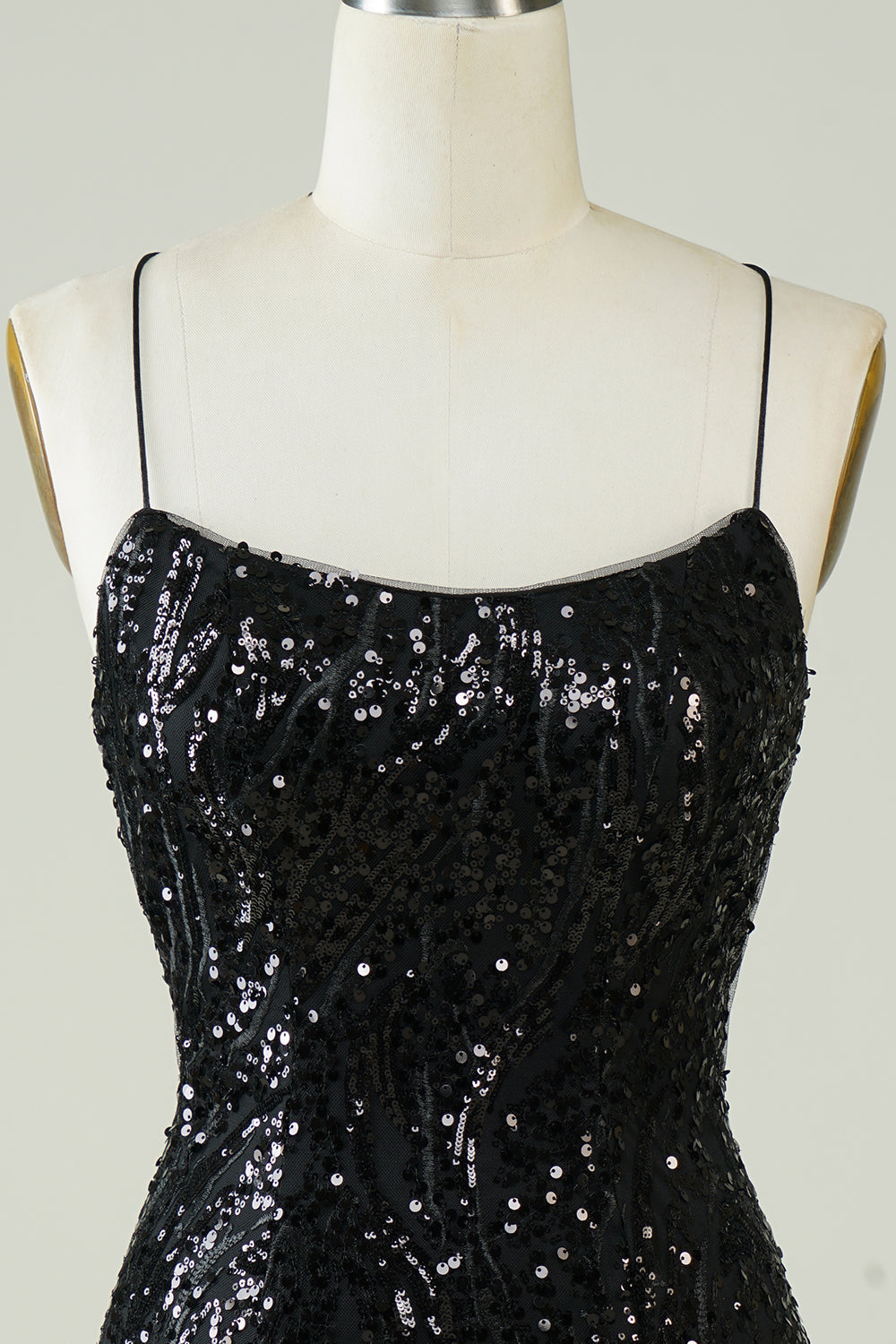 Black Homecoming Dress Sequin Spaghetti Straps Tight Prom Dress