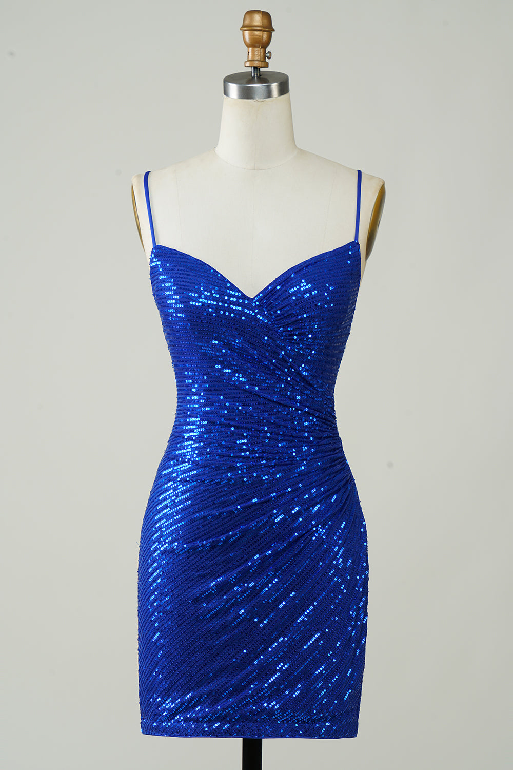 Bodycon Spaghetti Straps Royal Blue Homecoming Dress Sequin Short Prom Dress