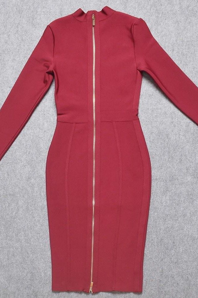 Dee Long Sleeve Bandage Dress - Red Wine