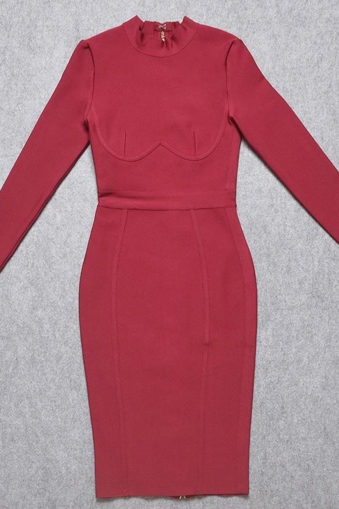 Dee Long Sleeve Bandage Dress - Red Wine