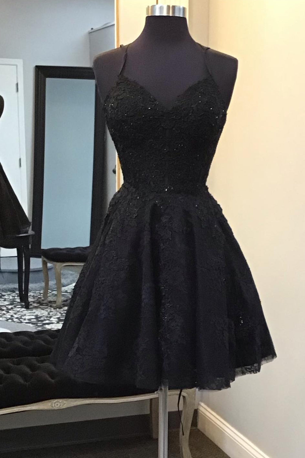 Black Homecoming Dress Corset Lace A-Line Short Prom Dress