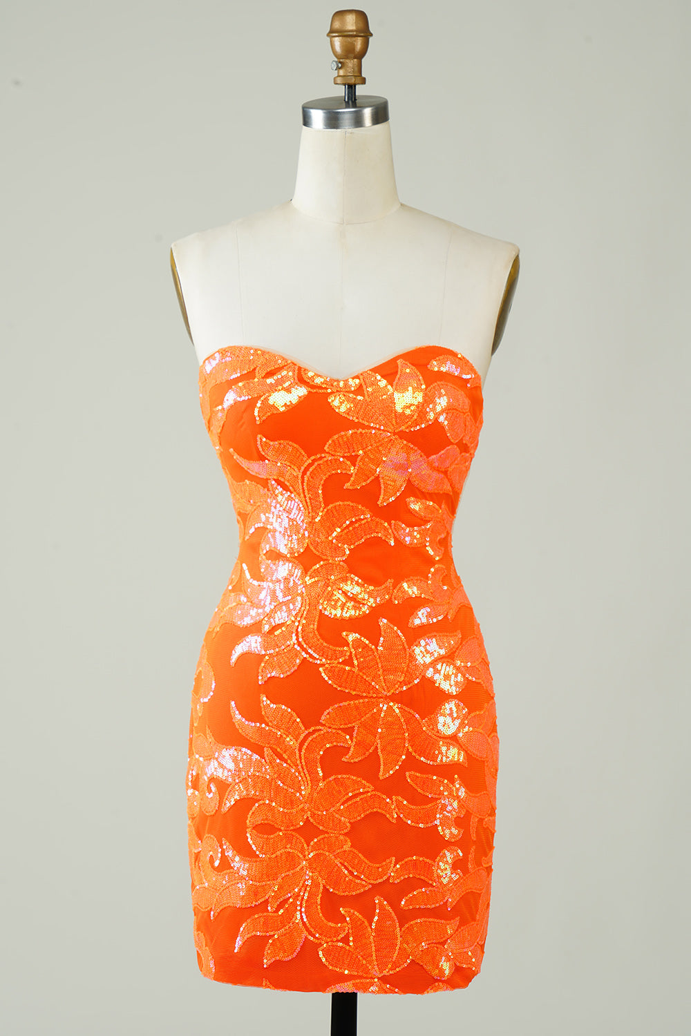 Strapless Orange Homecoming Dress Tight Prom Dress