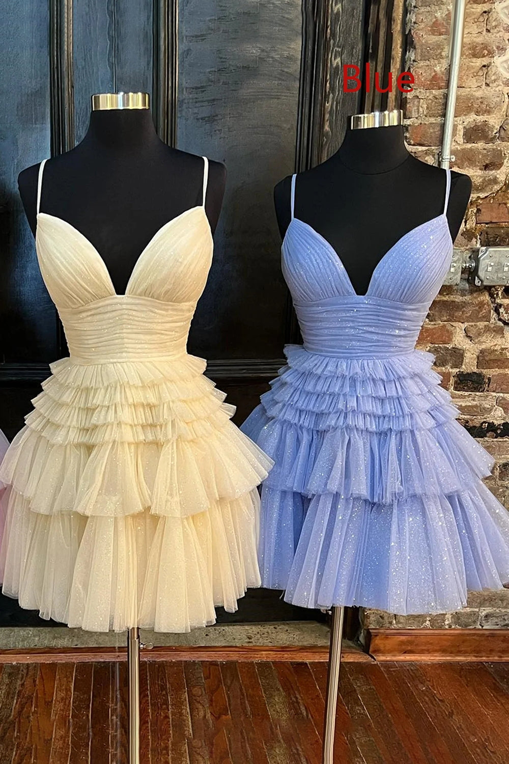 Light Blue Homecoming Dress A-Line Tulle Tiered Short Prom Dress