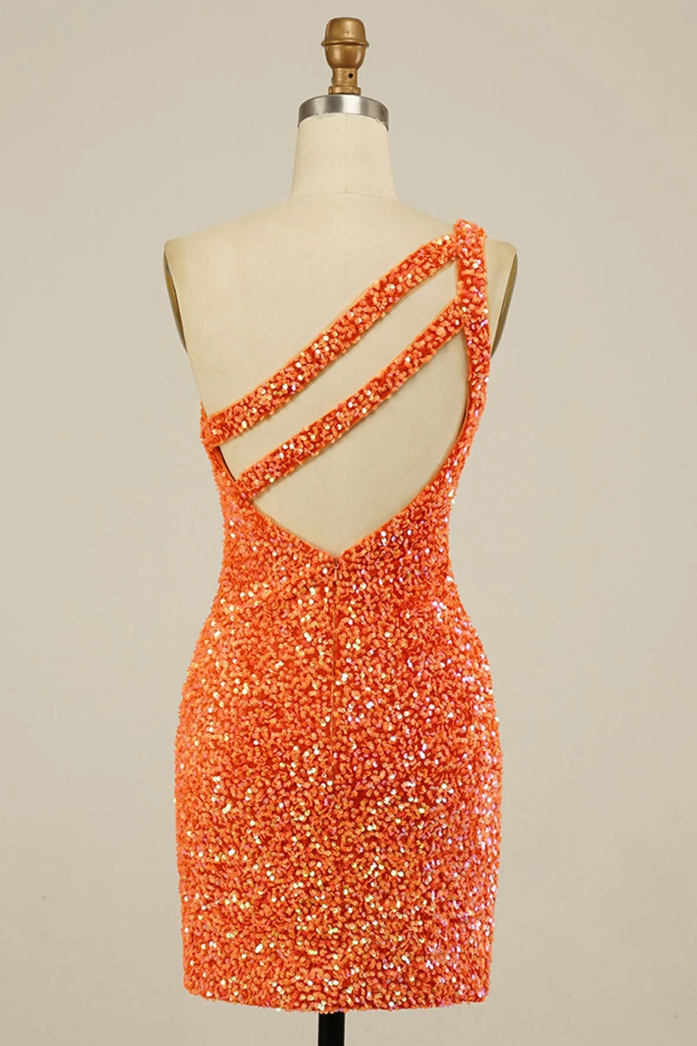 Orange Homecoming Dress Open Back One Shoulder Sequin Tight Prom Dress