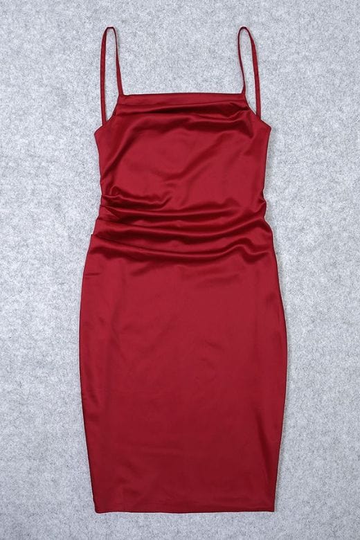 Eleanora Bodycon Satin Dress - Red Wine