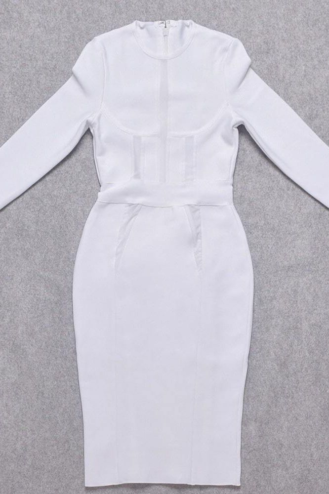 Elle Long Sleeve Bandage Dress - Pearl White