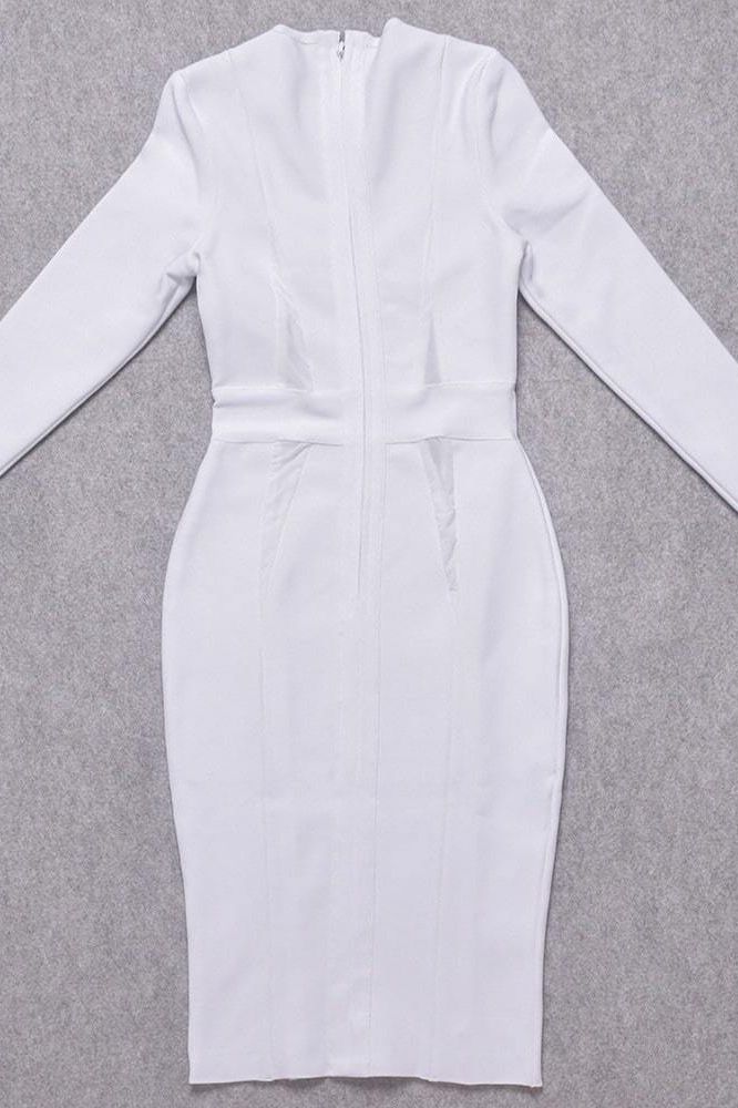 Elle Long Sleeve Bandage Dress - Pearl White