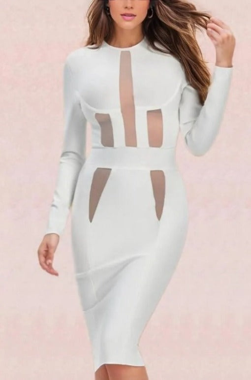 Elle Long Sleeve Bandage Dress - Pearl White