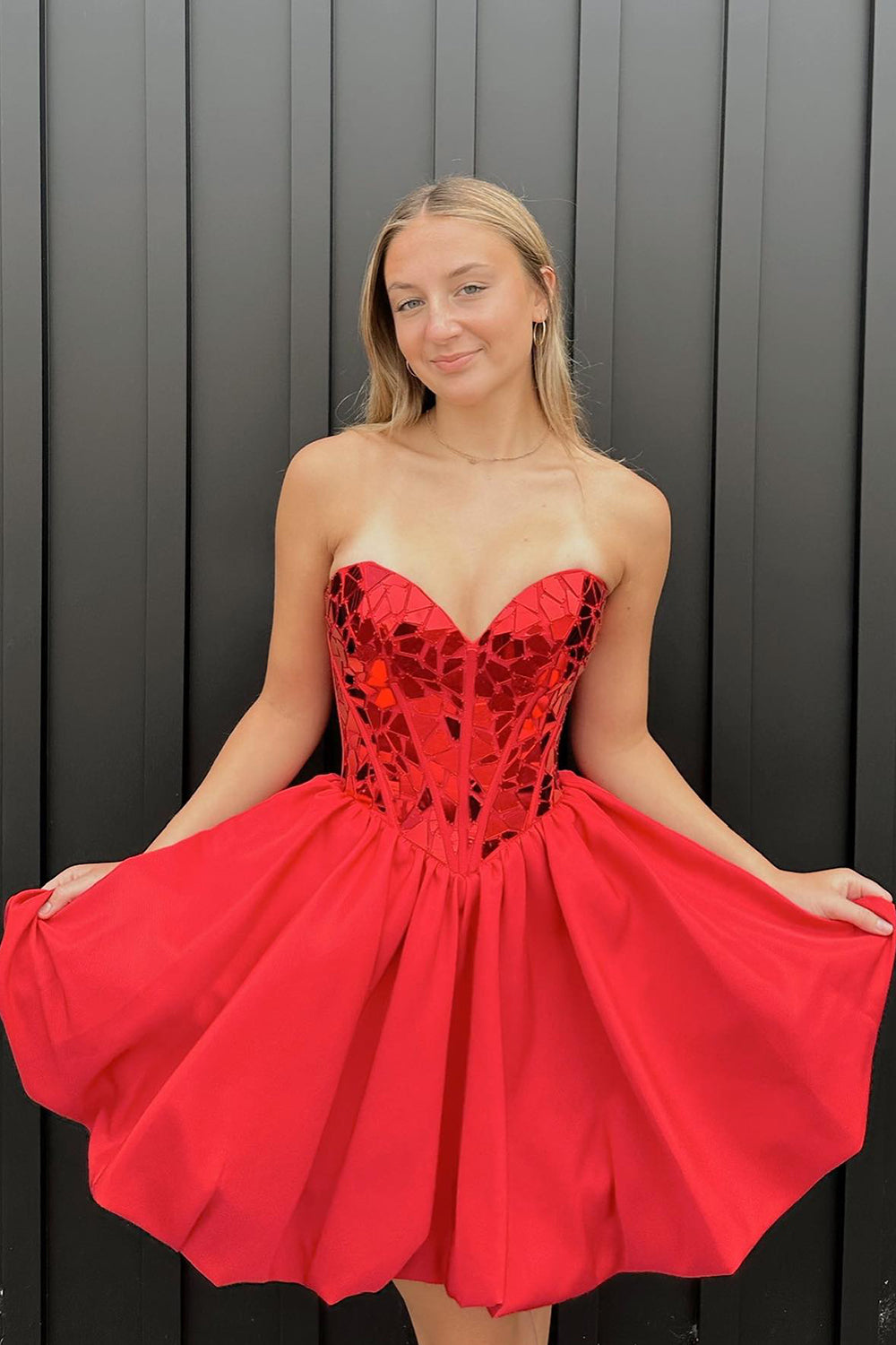 Red Homecoming Dress A-Line Mirror Short Prom Dress