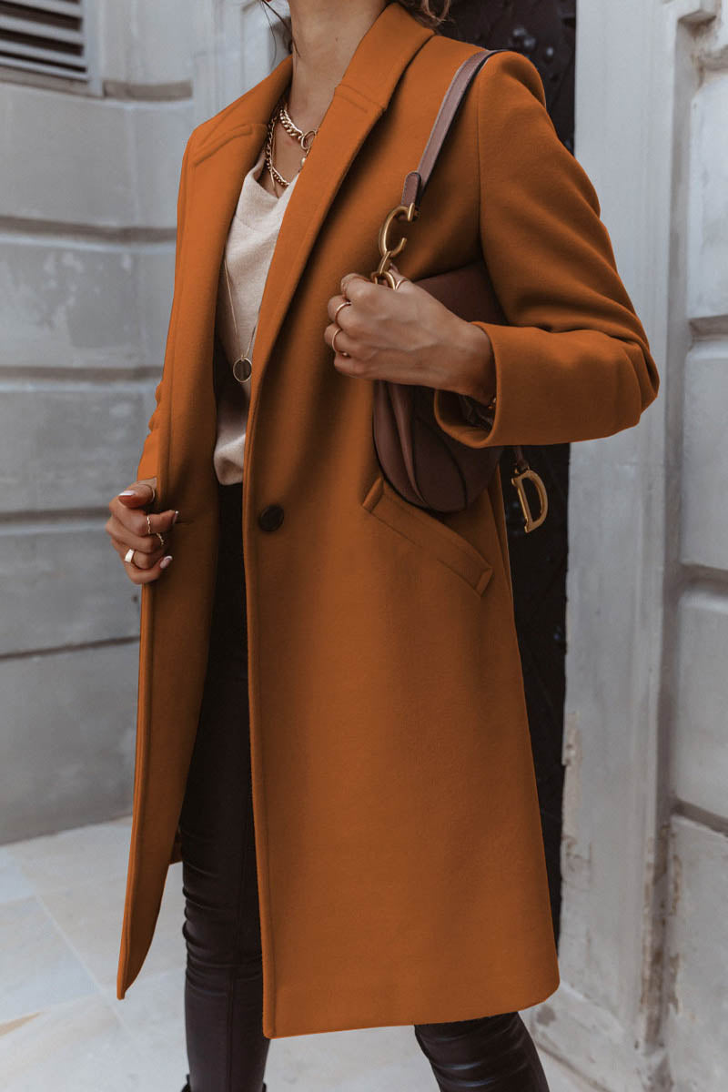 Solid Color Long Sleeve Single Breasted Coat With Pockets