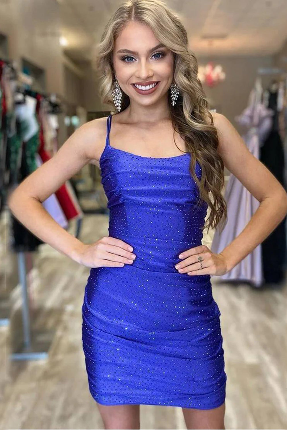 Navy Homecoming Dress Sequined Lace-Up Back Tight Prom Dress