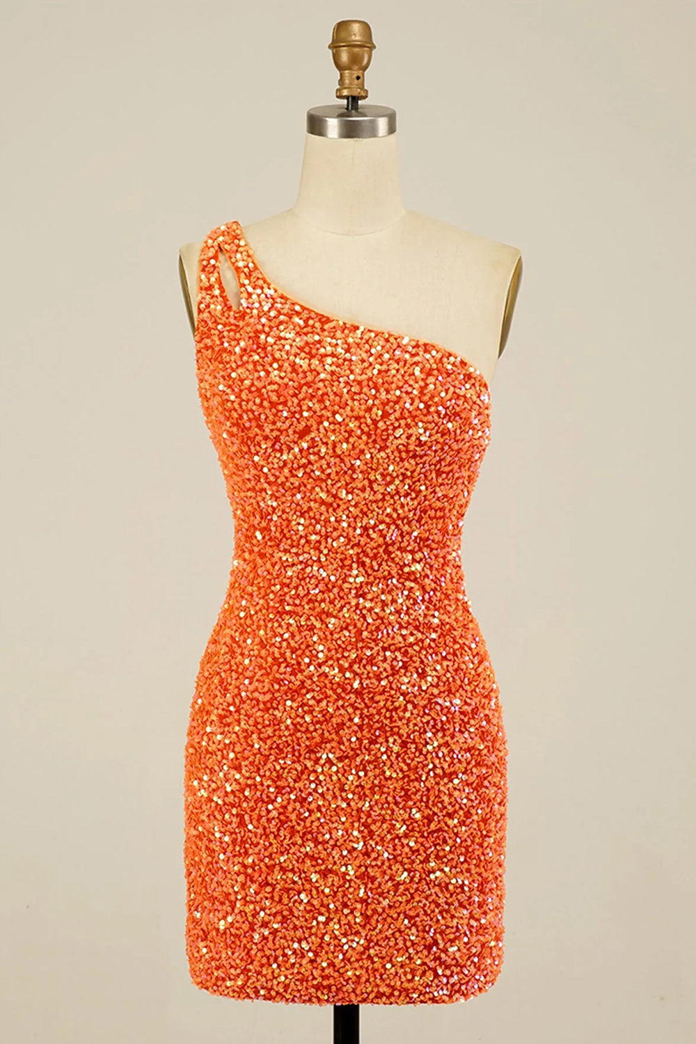 Orange Homecoming Dress Open Back One Shoulder Sequin Tight Prom Dress