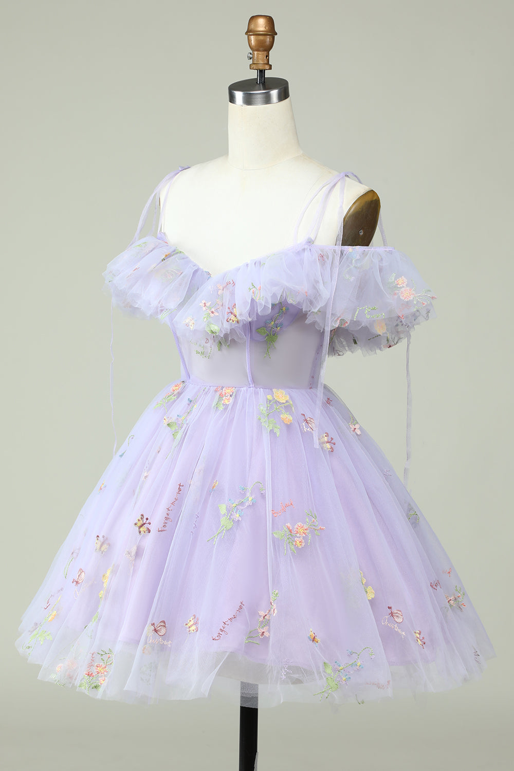 Lavender Homecoming Dress Off the Shoulder Corset Prom Dress with Ruffles