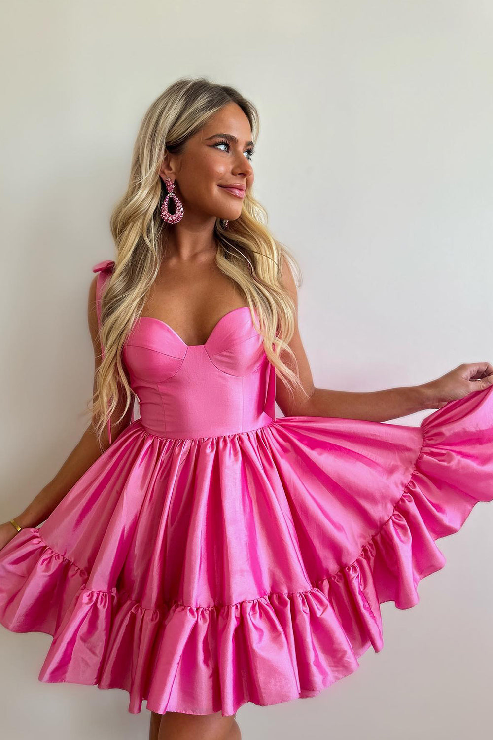 Simple Pink Homecoming Dress Corset A-Line Ruched Short Prom Dress