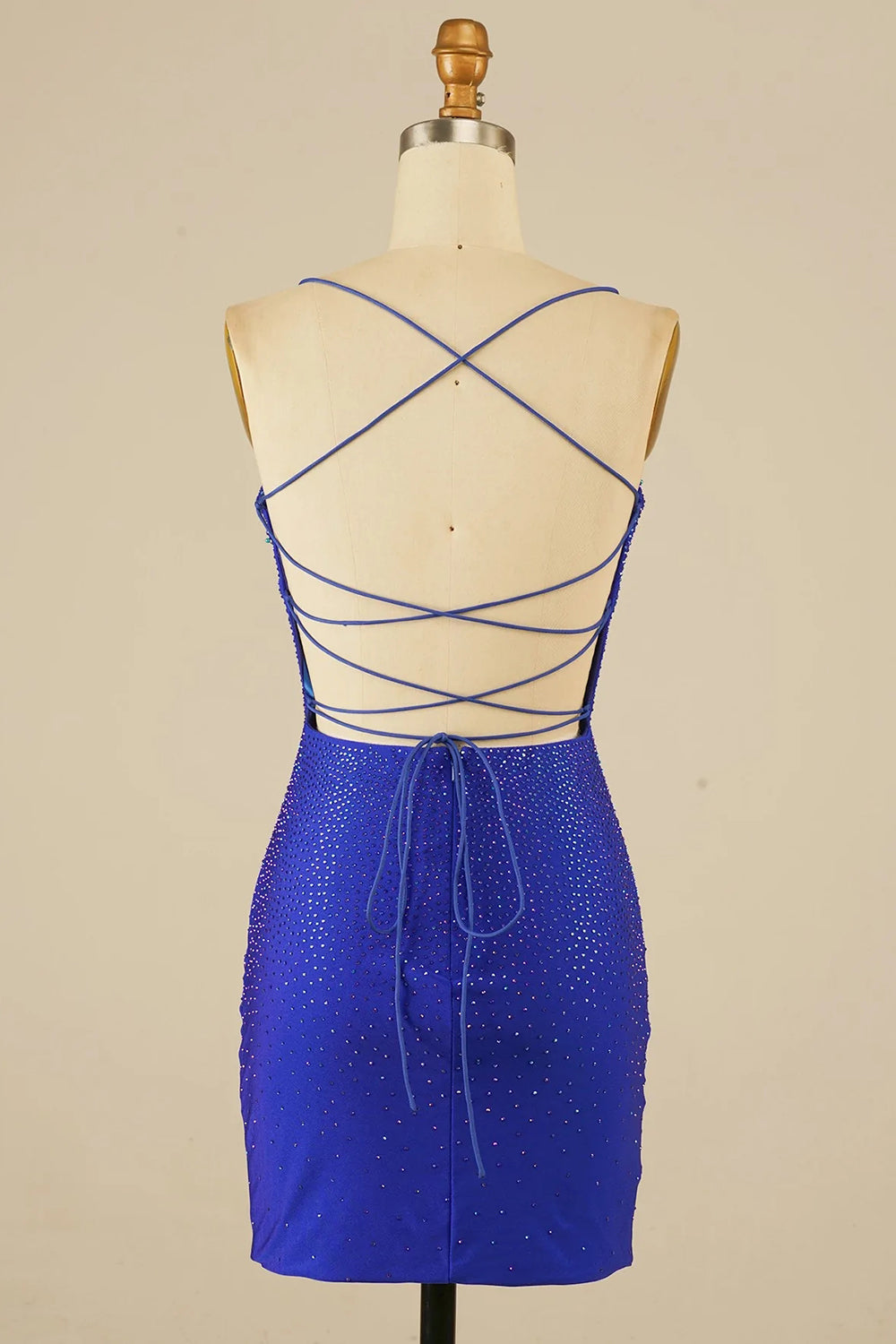 Royal Blue Homecoming Dress Halter Beaded Tight Short Prom Dress