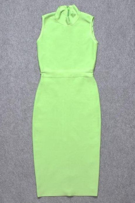 Grace Bandage Midi Dress - Neon Green