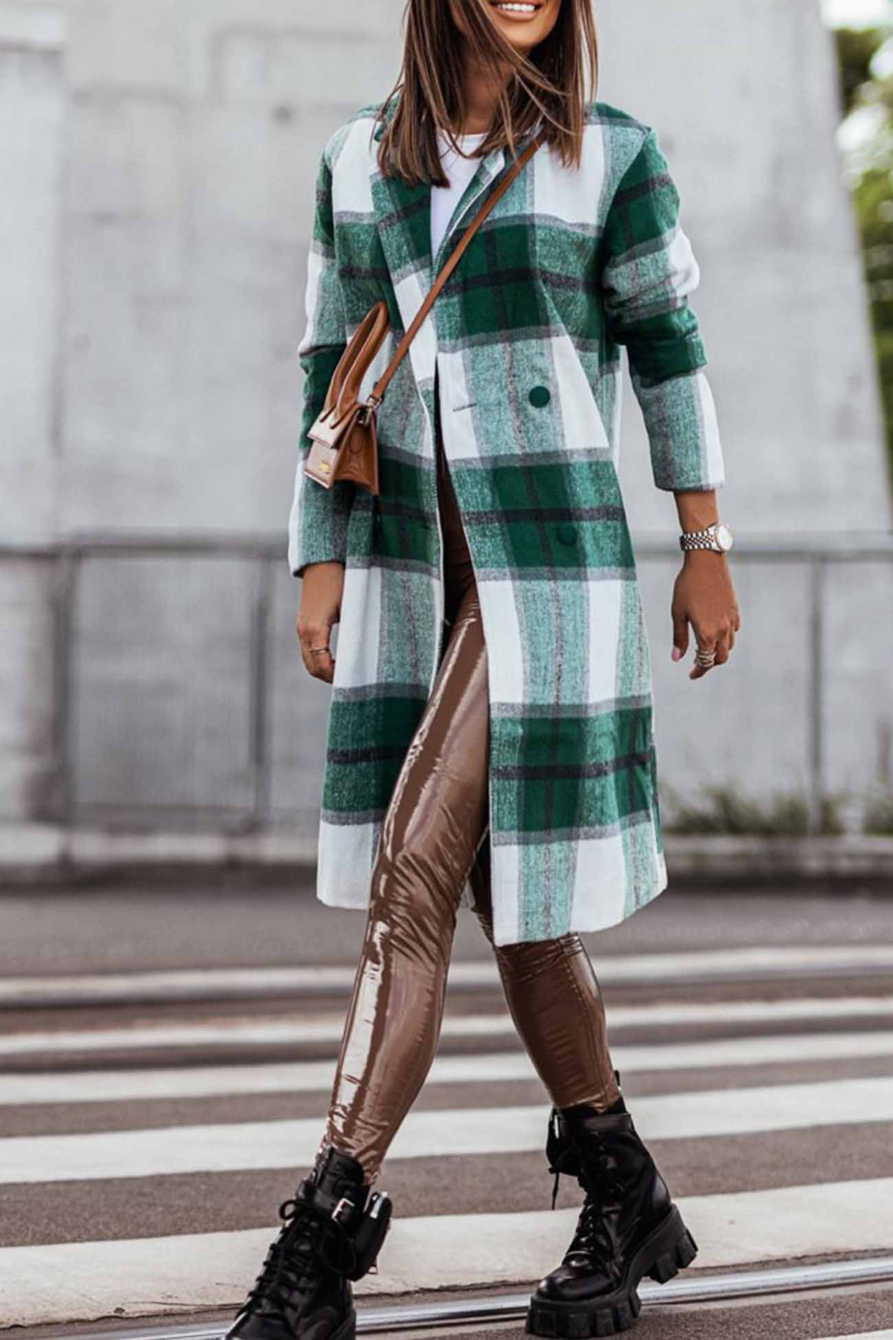 Lapel Double Breasted Multi Plaid Jacket