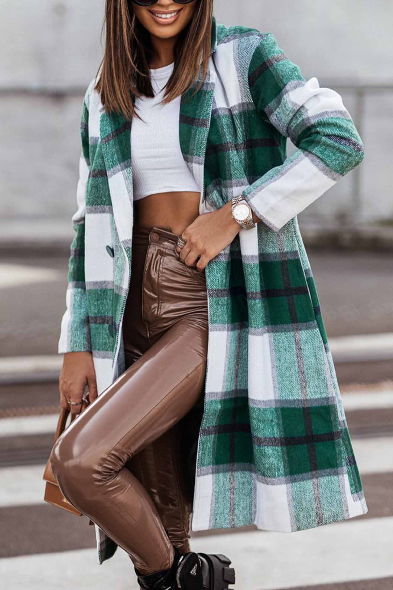 Lapel Double Breasted Multi Plaid Jacket