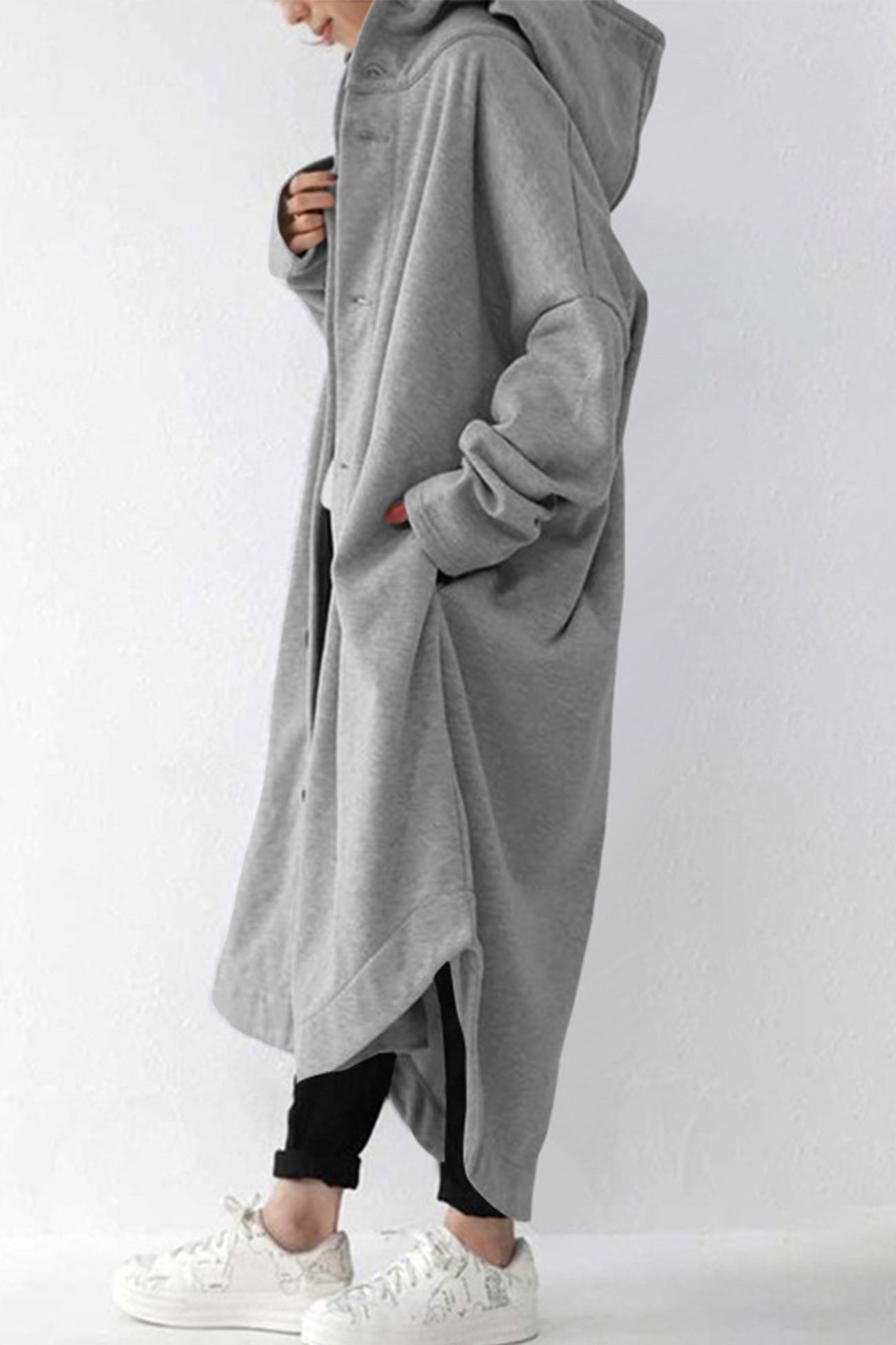 Hooded Pocket Button-up Coat