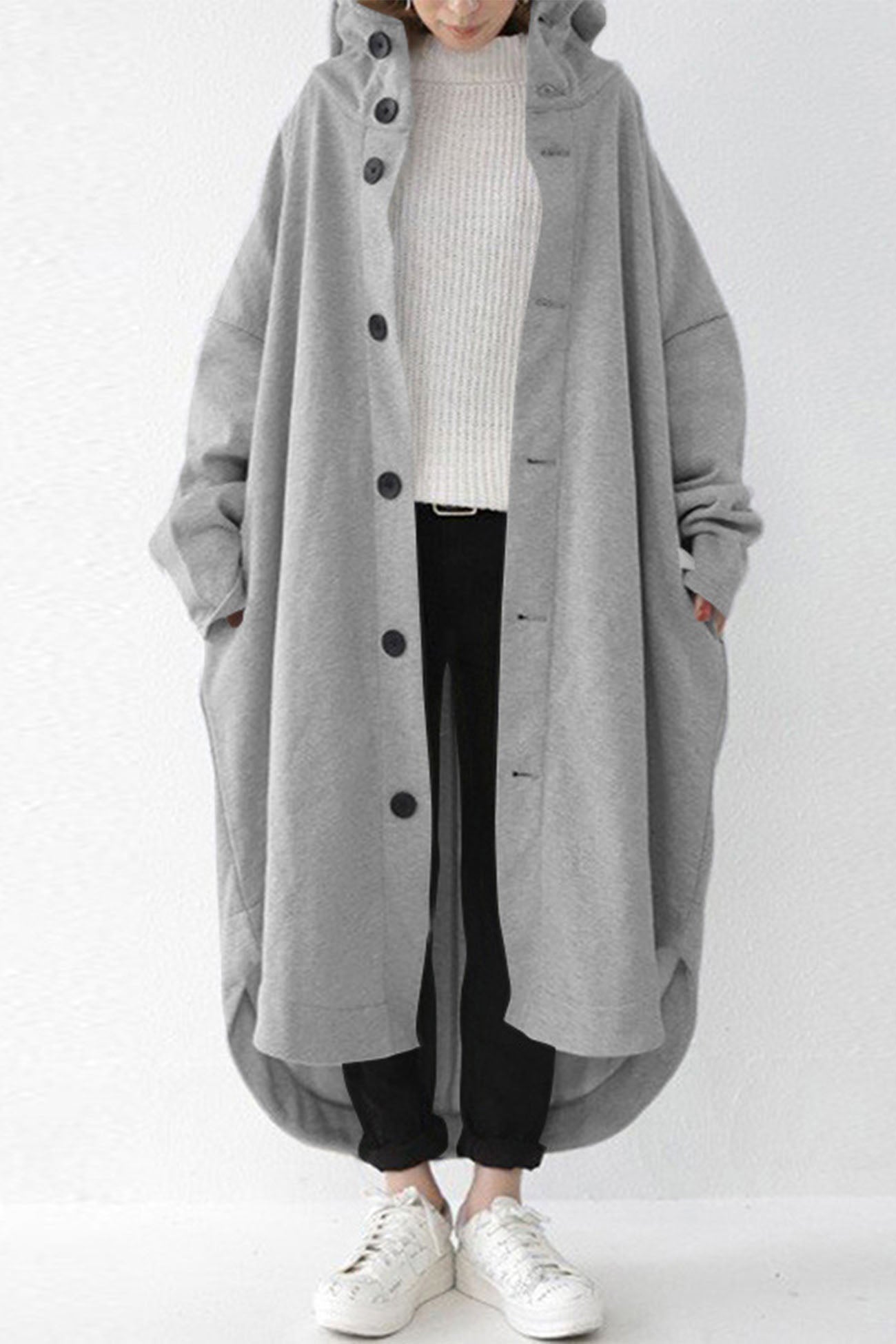 Hooded Pocket Button-up Coat