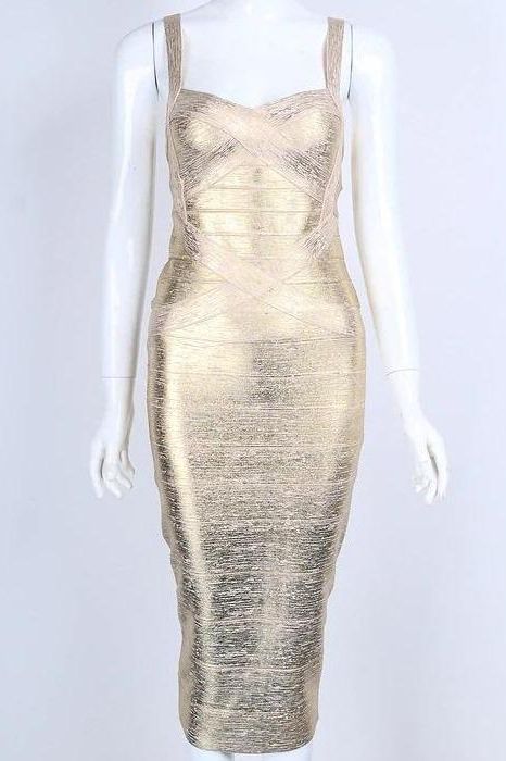 Heidi Bandage Midi Dress - Gold