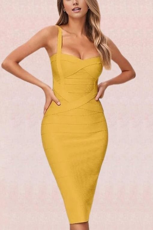 Heidi Bandage Midi Dress - Mustard Yellow