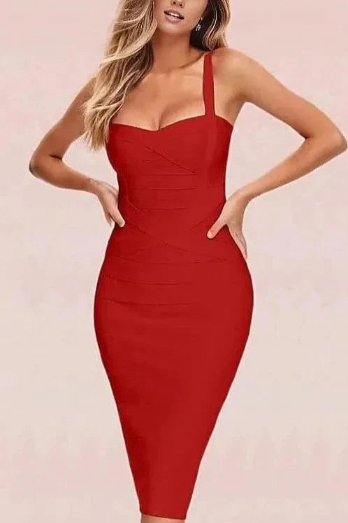 Heidi Bandage Midi Dress - Red Wine