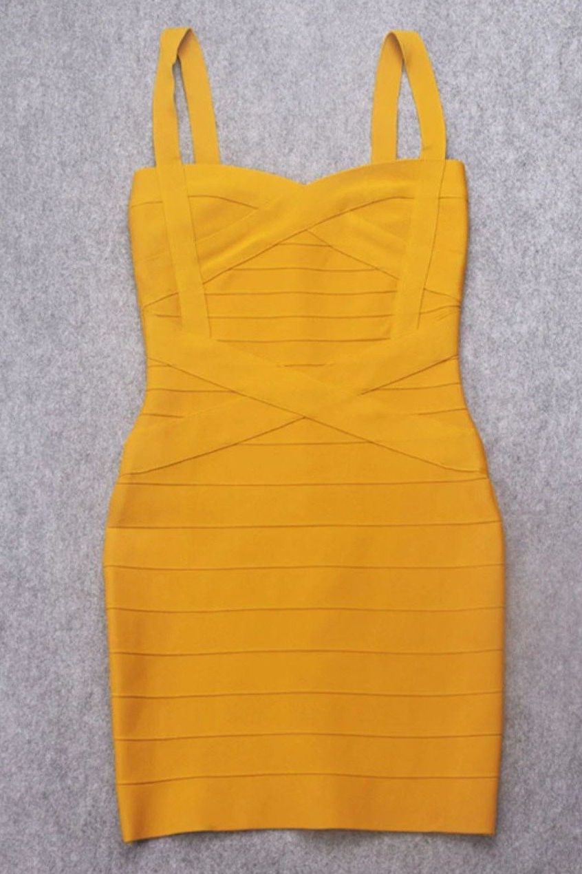 Heidi Bandage Mini Dress - Mustard Yellow