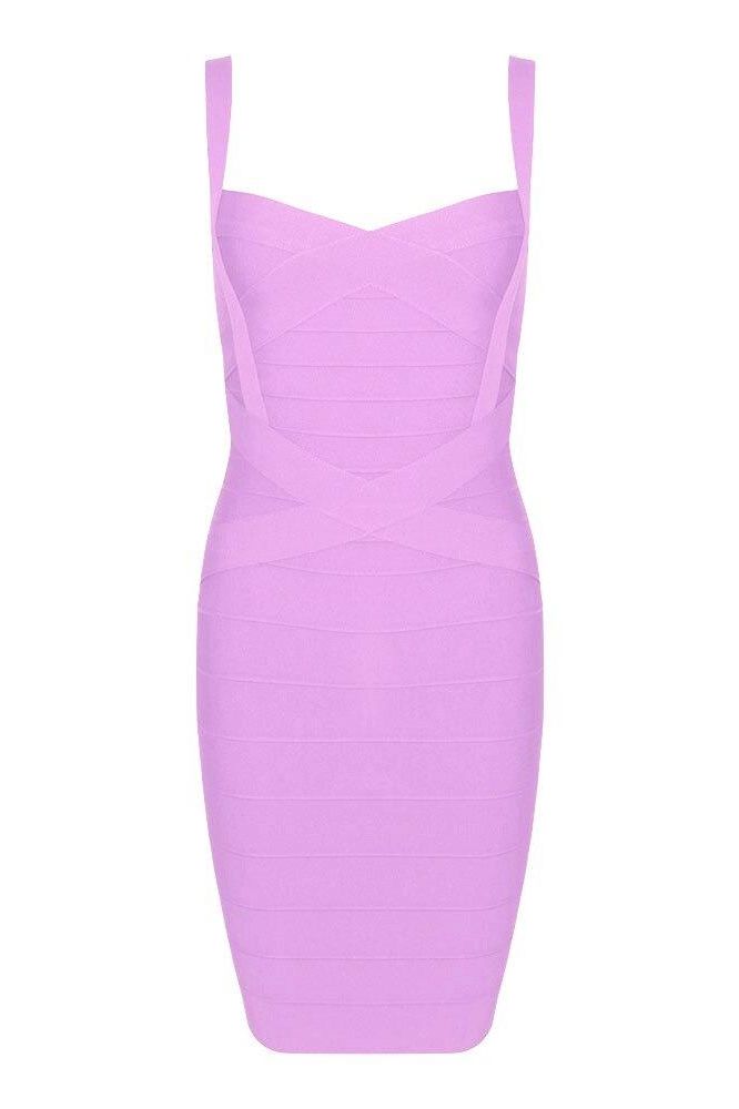 Woman wearing a figure flattering  Heidi Bandage Mini Dress - Violet Bodycon Collection