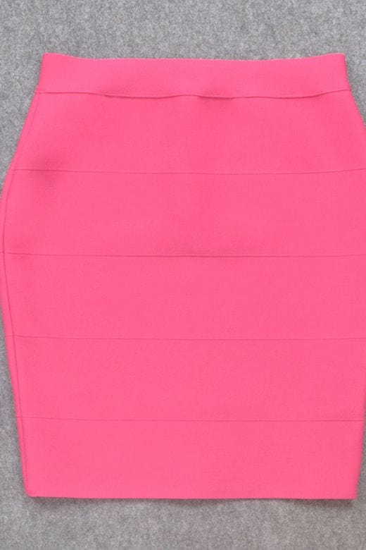 High Waist Bandage Striped Mini Skirt - Hot Pink