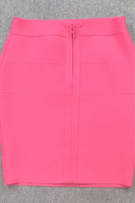 High Waist Bandage Striped Mini Skirt - Hot Pink