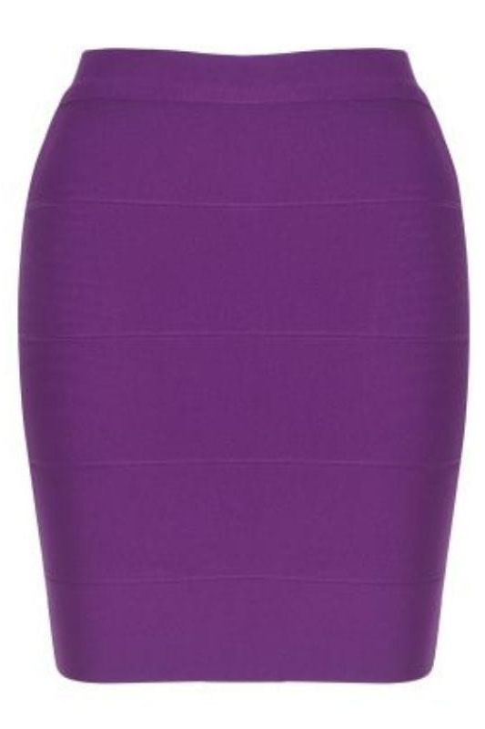 Woman wearing a figure flattering  High Waist Bandage Striped Mini Skirt - Plum Purple BODYCON COLLECTION