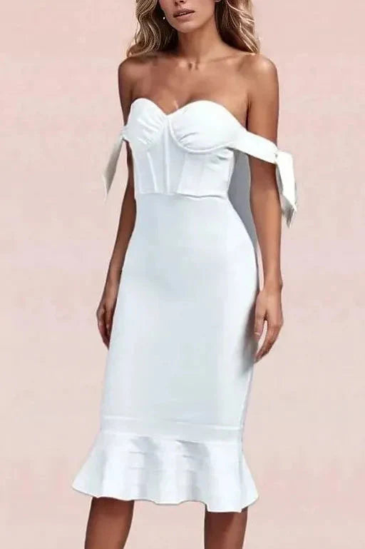 Hunter Bandage Midi Dress - Pearl White