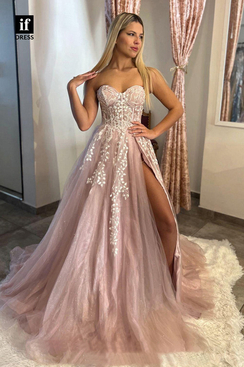 33851 - Elegant Off-Shoulder Sweetheart Tulle Appliques Prom Formal Dress