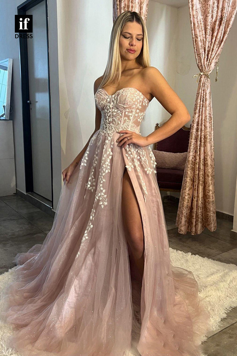 33851 - Elegant Off-Shoulder Sweetheart Tulle Appliques Prom Formal Dress