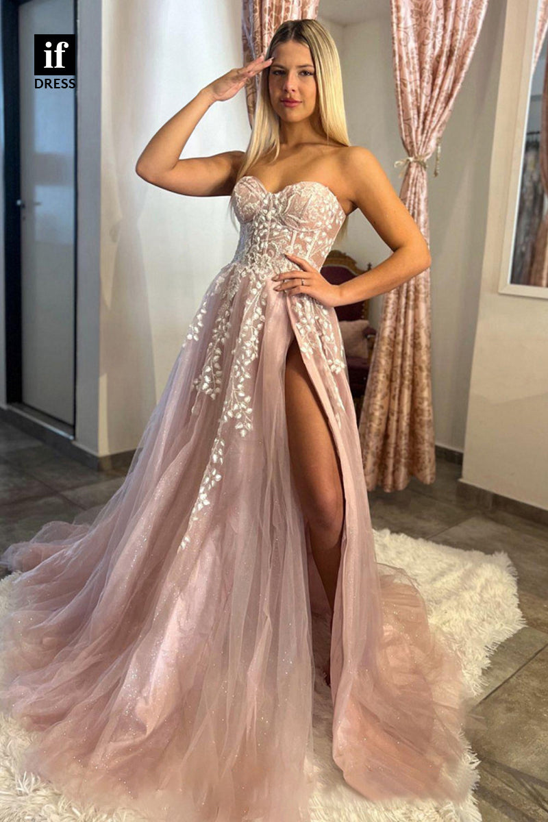 33851 - Elegant Off-Shoulder Sweetheart Tulle Appliques Prom Formal Dress